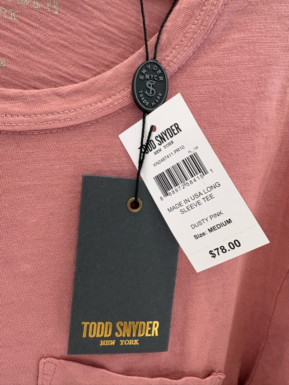 Todd Snyder Long-Sleeve Pocket Tee in Dusty Pink - Picture 3 of 3